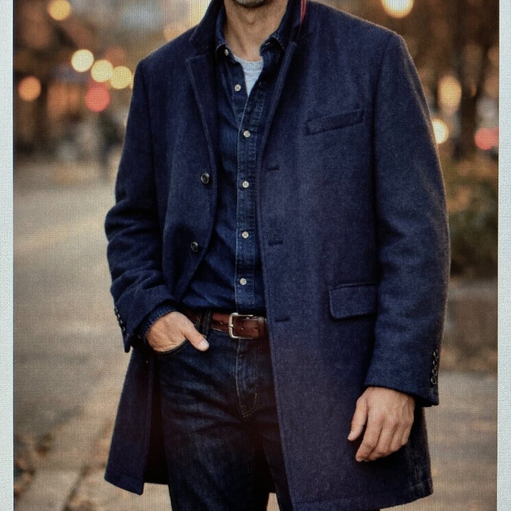 London Fog Heritage Wool Blend Topcoat Men’s XL Navy Overcoat Classic Dress Coat